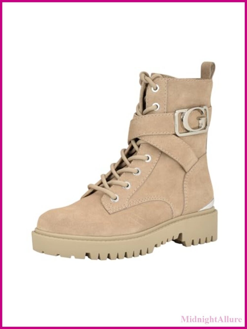 Faux Leather Suede Combat Boots Ankle Bootie Round Toe Lug Sole